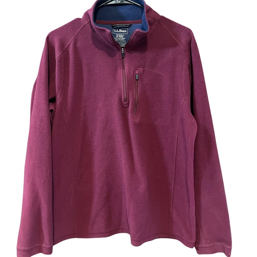 LL Bean Mens Mountain Classic Fleece Pullover Burgundy Quarter‎ Zip 280962 M REG